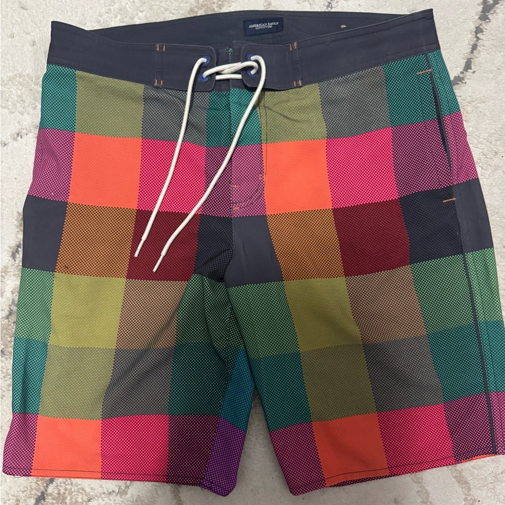 American Eagle Outfitters Colorful Checkered Swim Shorts